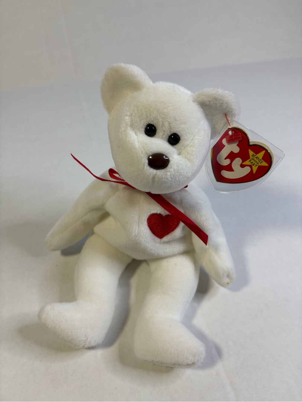 Ty Beanie Baby Valentino White Bear Red Heart with Tags 1994